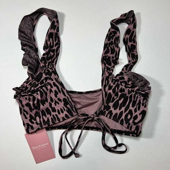 🆕 NWT Juicy Couture Leopard Bikini Swimsuit Bralette Ruffle Tie Back Size Large - Picture 8 of 16